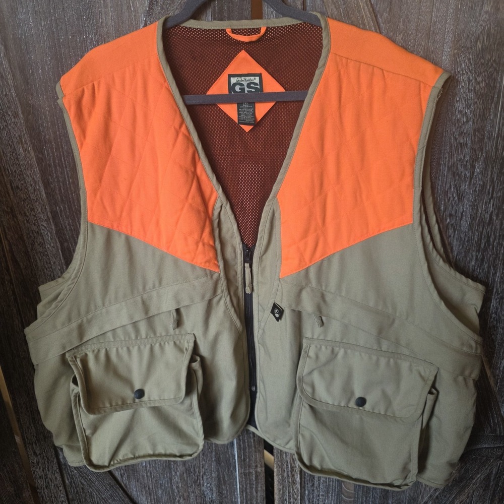 Gander Mountain Guide Series Vest Men's Size 2XL Tan & Blaze Orange Utility Hunt